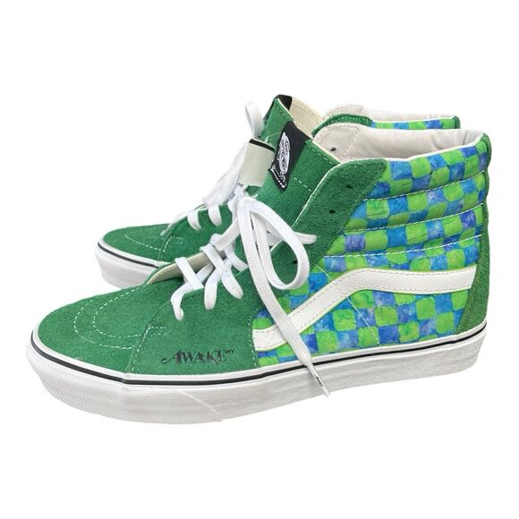 VANS SK8-HI AWAKE NY GREEN‎ SUEDE WHITE BLUE RED CHECKERBOARD SKATE sz 10 - Picture 2 of 8